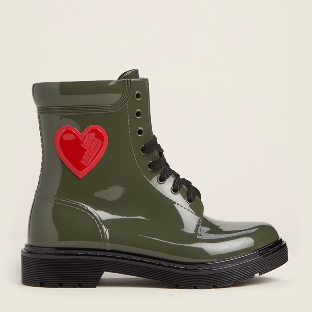LOVE MOSCHINO Military Heart Lace-Up Rain Boots